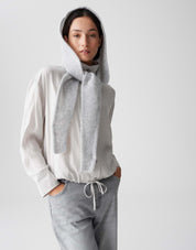 Schal-Mütze aus Wollmix - 8056-hazy fog melange - Grau