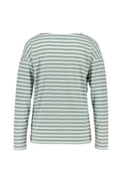 Langarmshirt gestreift - 0107-Soft Sage_Cloud White_str - Grün