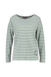 Langarmshirt gestreift - 0107-Soft Sage_Cloud White_str - Grün