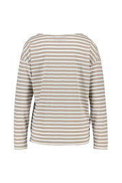 Langarmshirt gestreift - 0115-Silver Sand_Cloud White_s - Beige | Weiß