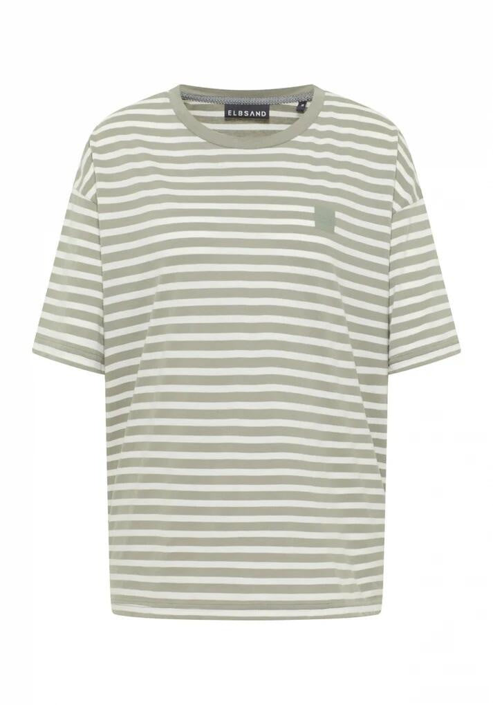 T-Shirt Oversize Fit - 096-Pale Fern + Cloud White St - Grün | Weiß