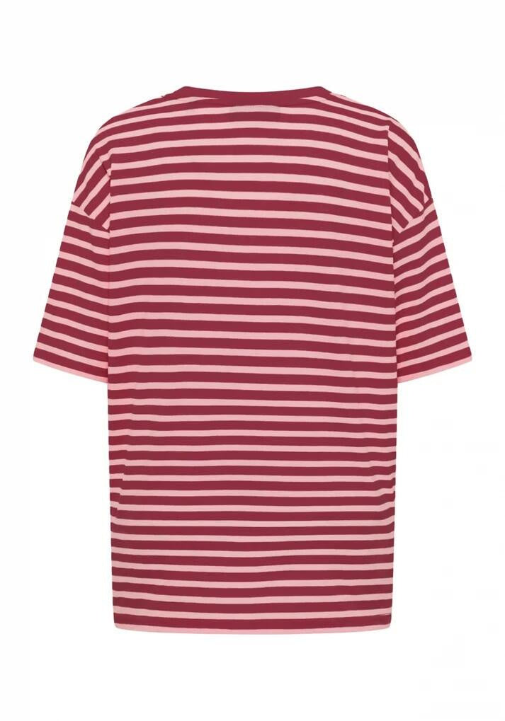 T-Shirt Oversize Fit - 098-Ruby + Shell Pink Stripe - Violett