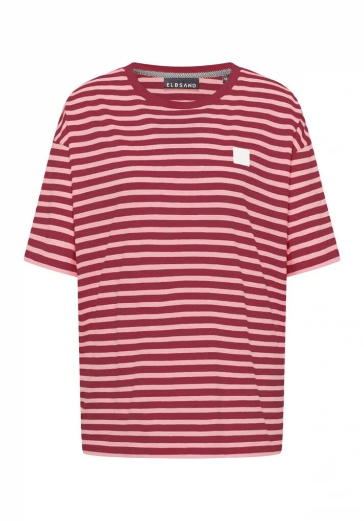 T-Shirt Oversize Fit - 098-Ruby + Shell Pink Stripe - Violett