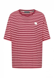 T-Shirt Oversize Fit - 098-Ruby + Shell Pink Stripe - Violett