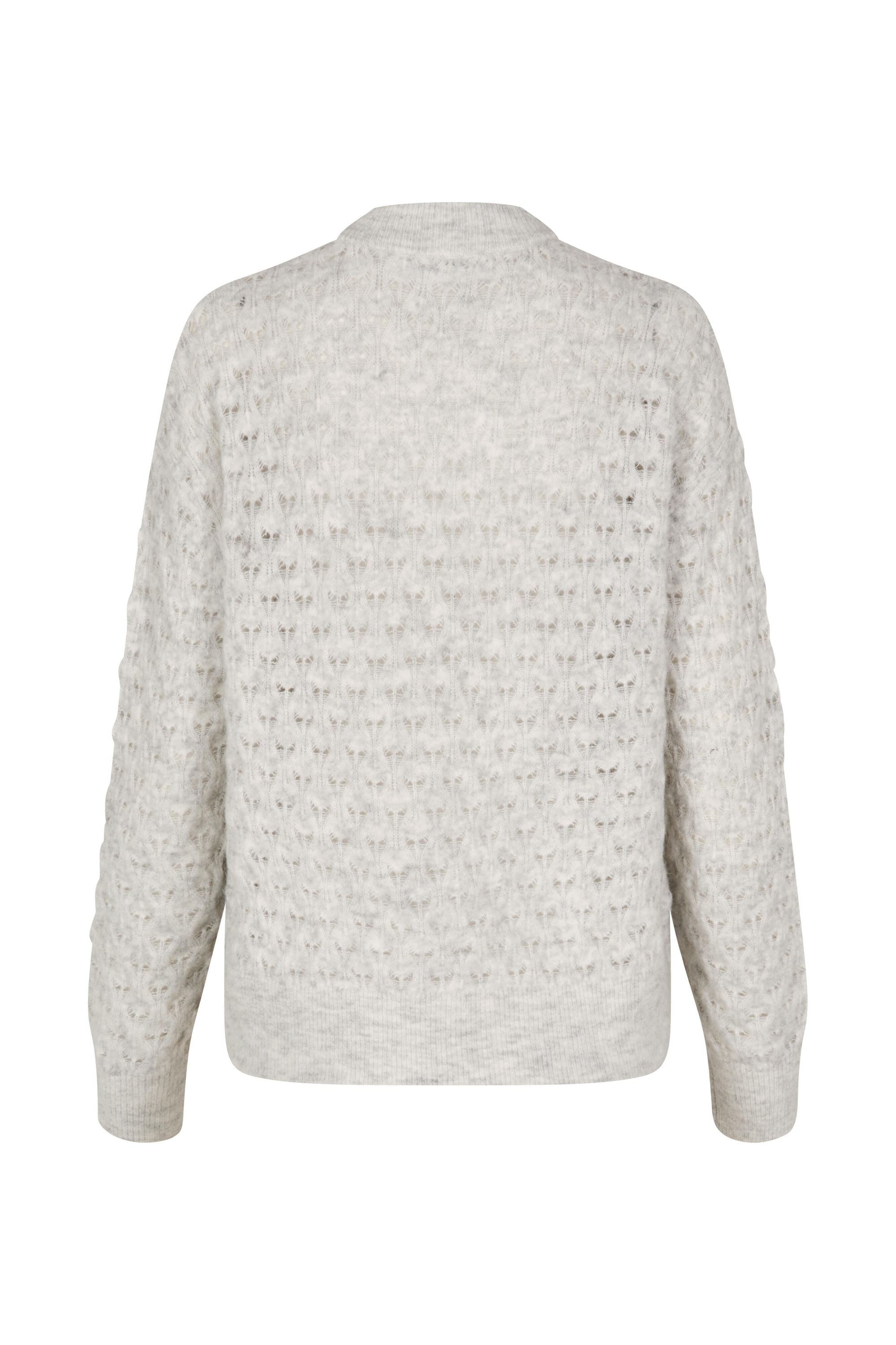 Strickpullover mit Lochstickerein - White Mel. - Grau