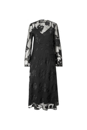 Transparentes Midikleid - Black Blooming Burnout - Schwarz