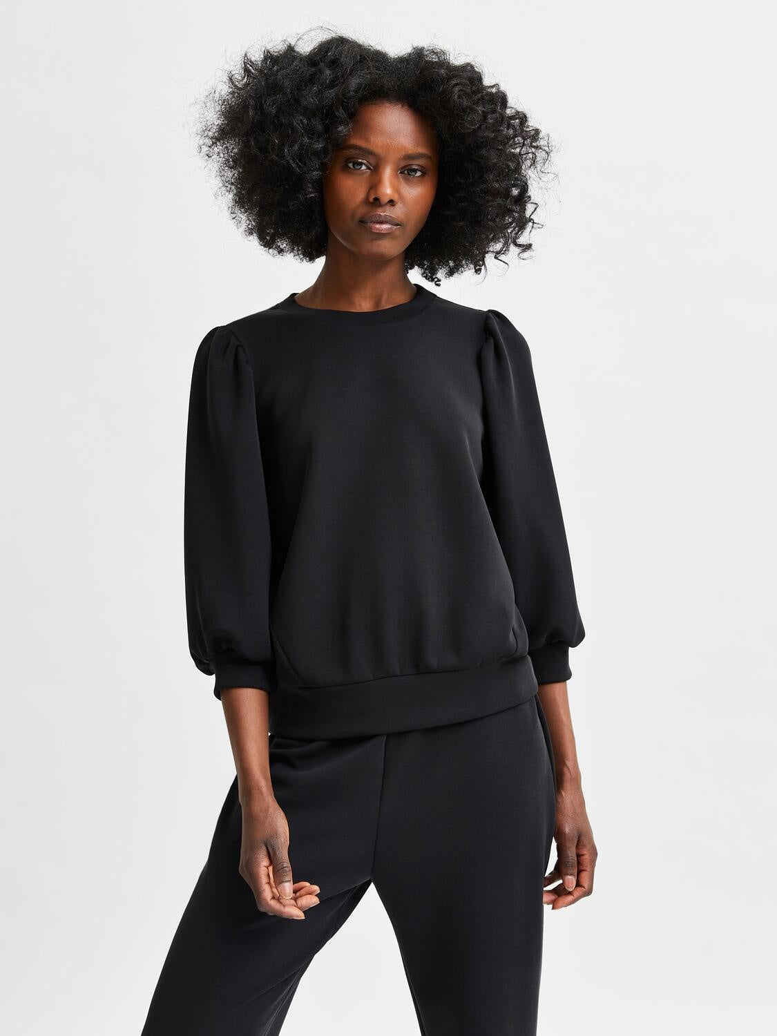 Sweatshirt mit Puffärmeln - Black - Schwarz