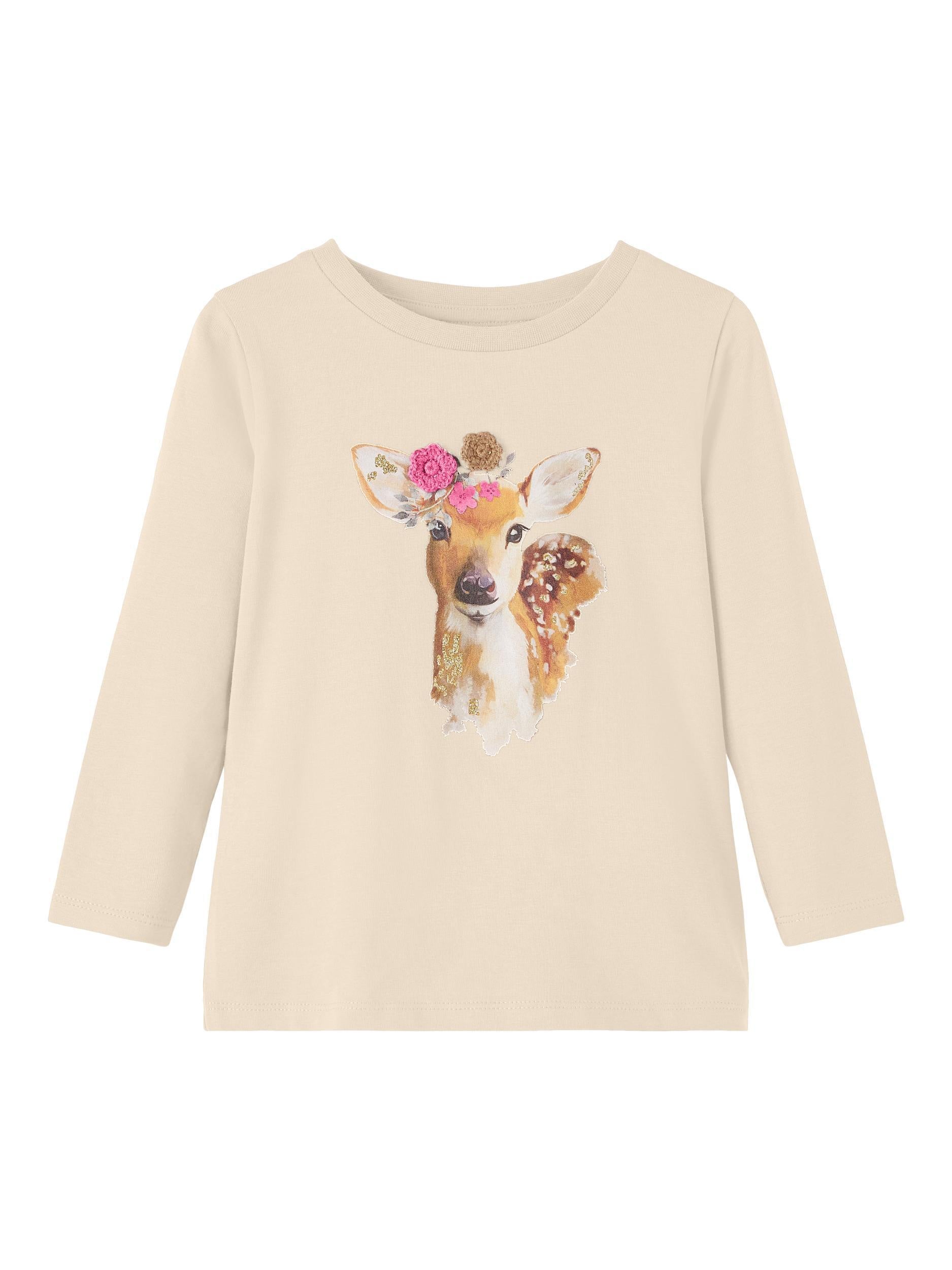 Langarmshirt mit Reh Print - Buttercream - Beige | Braun | Pink