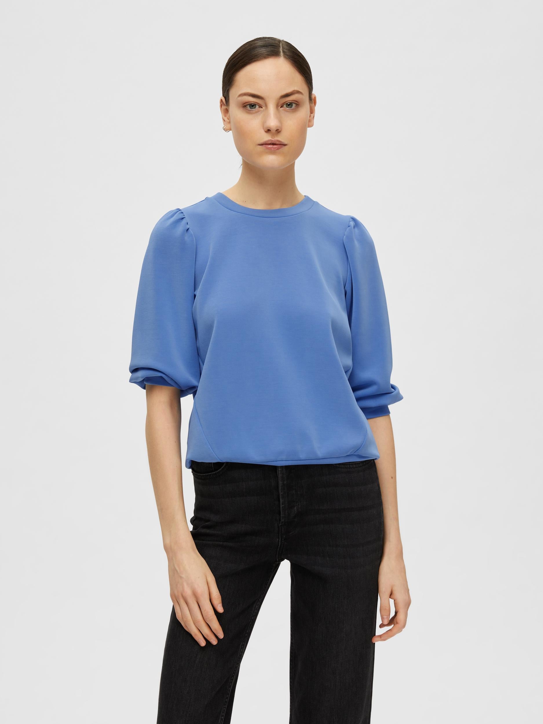 Sweatshirt mit Puffärmeln - Ultramarine - Blau