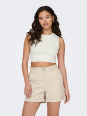 Cropped Strick-Top - Cloud Dancer - Weiß