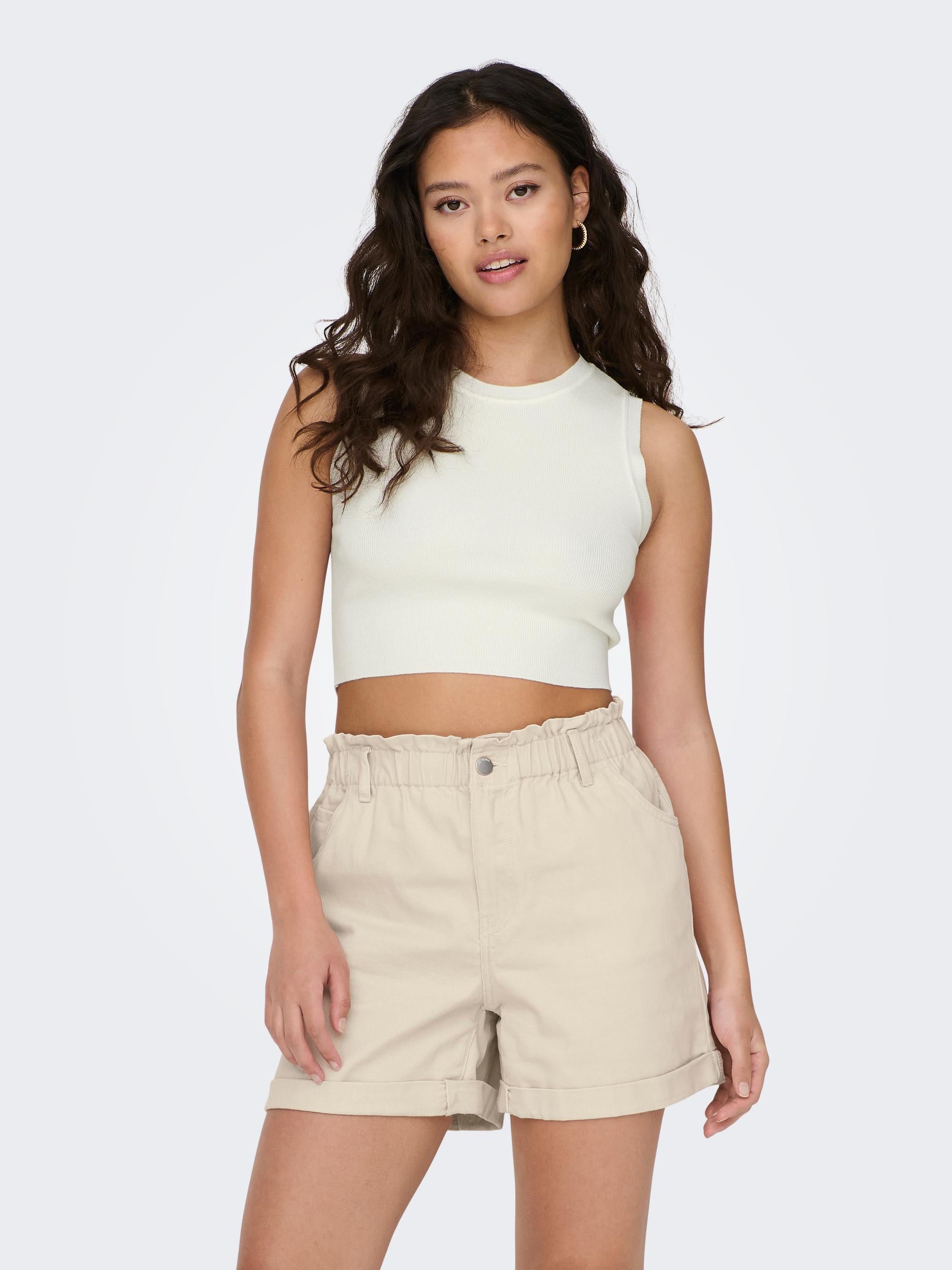 Cropped Strick-Top - Cloud Dancer - Weiß