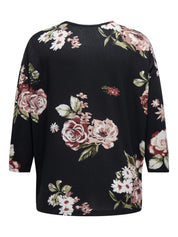 Gemustertes Shirt mit Dreiviertelarm - Black/ROSE BOUQUET FLOWERS - Schwarz