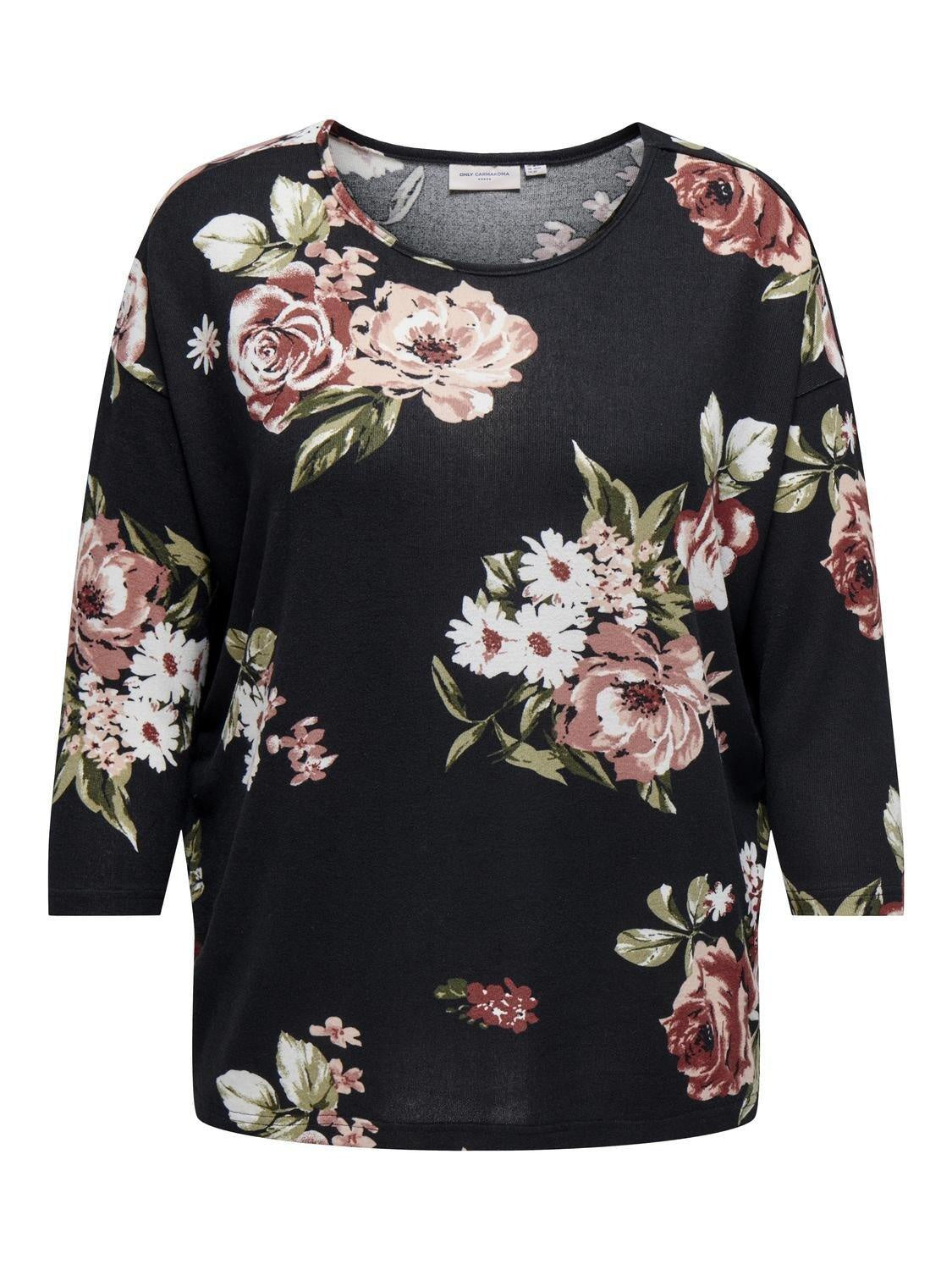 Gemustertes Shirt mit Dreiviertelarm - Black/ROSE BOUQUET FLOWERS - Schwarz