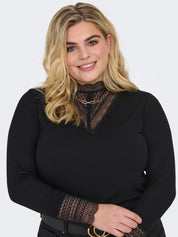 Langarmshirt mit Spitze - Black - Schwarz