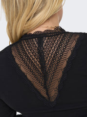Langarmshirt mit Spitze - Black - Schwarz