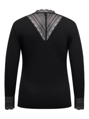 Langarmshirt mit Spitze - Black - Schwarz