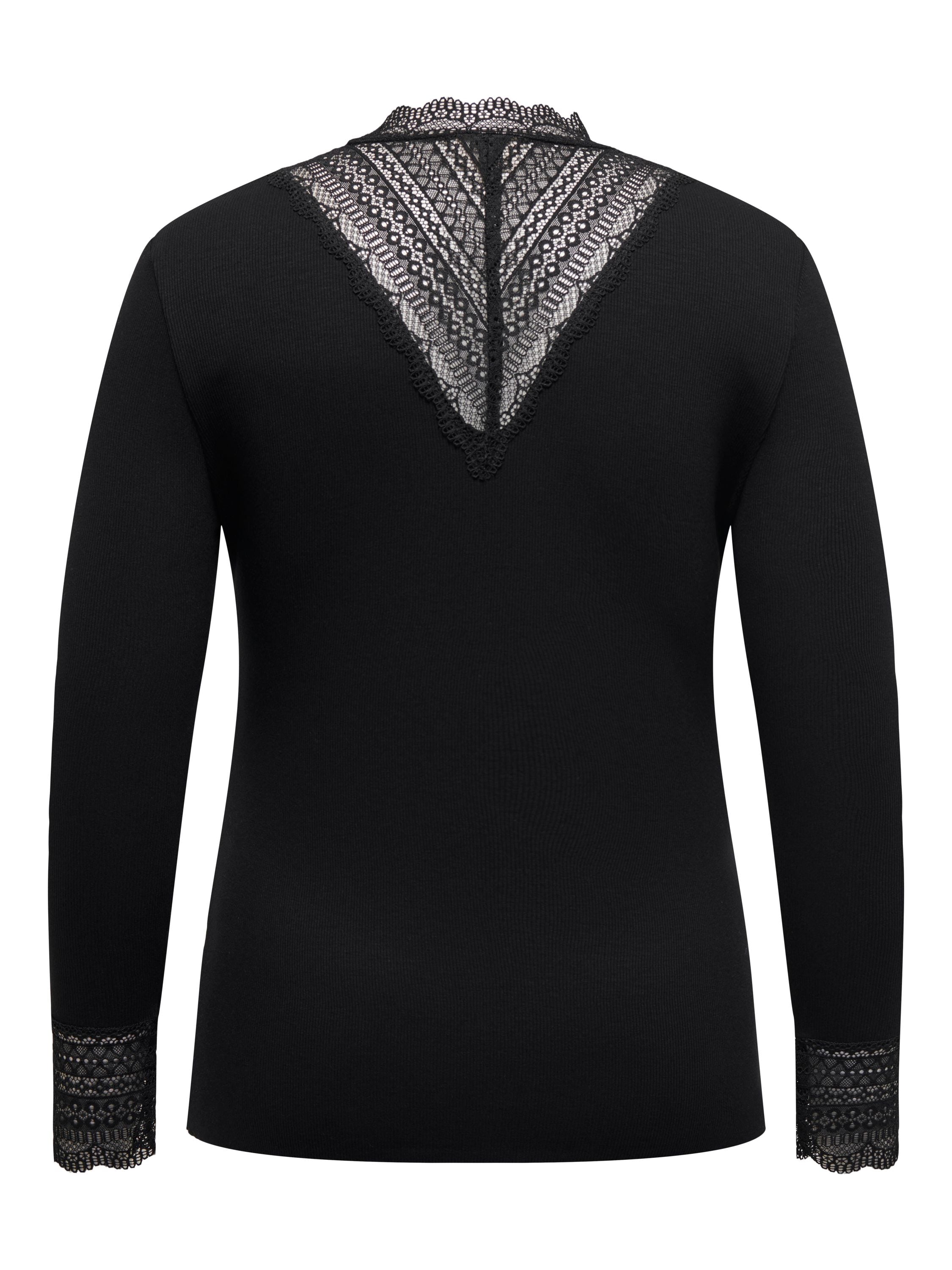 Langarmshirt mit Spitze - Black - Schwarz