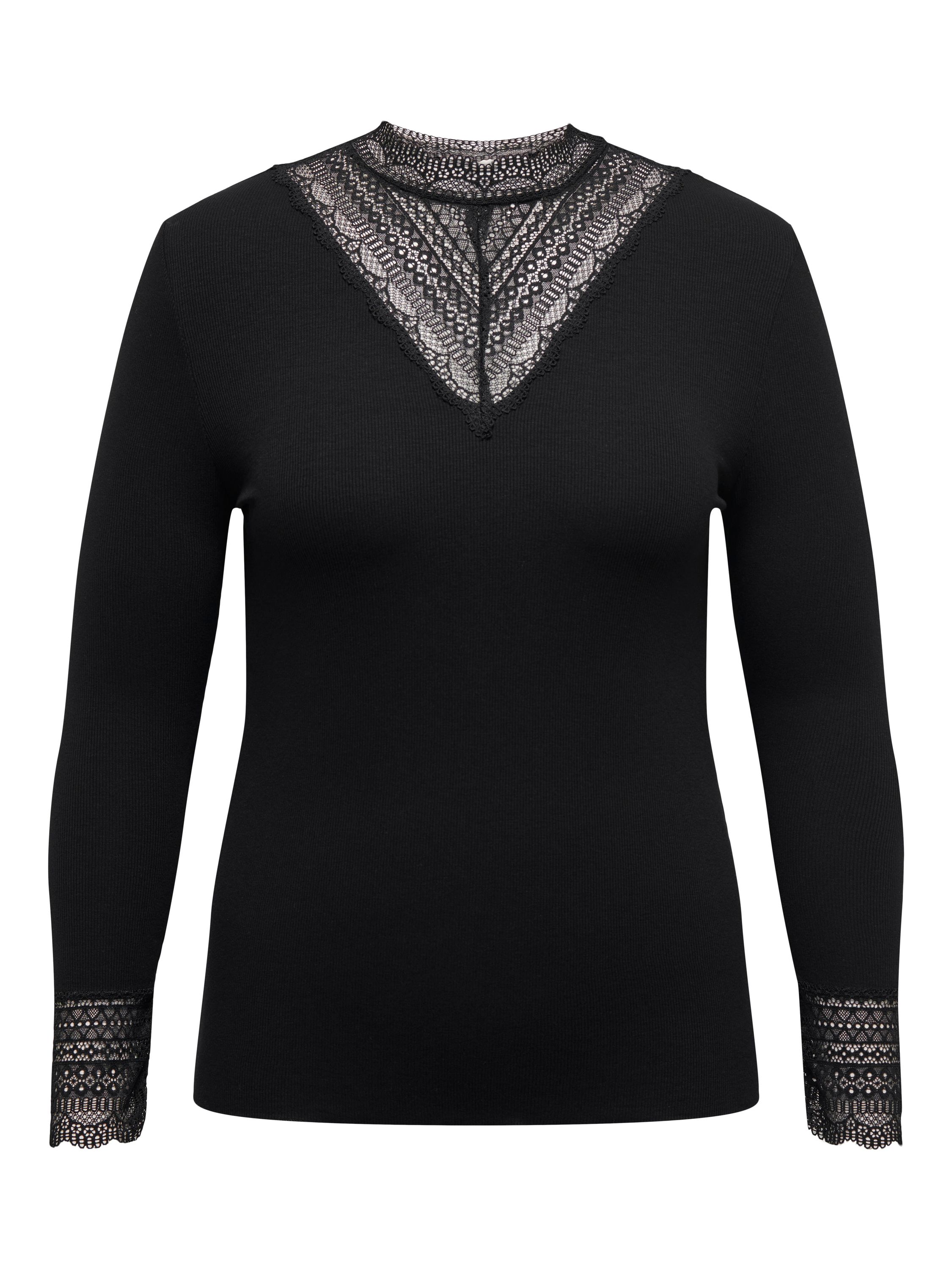 Langarmshirt mit Spitze - Black - Schwarz