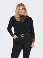 Langarmshirt mit Spitze - Black - Schwarz