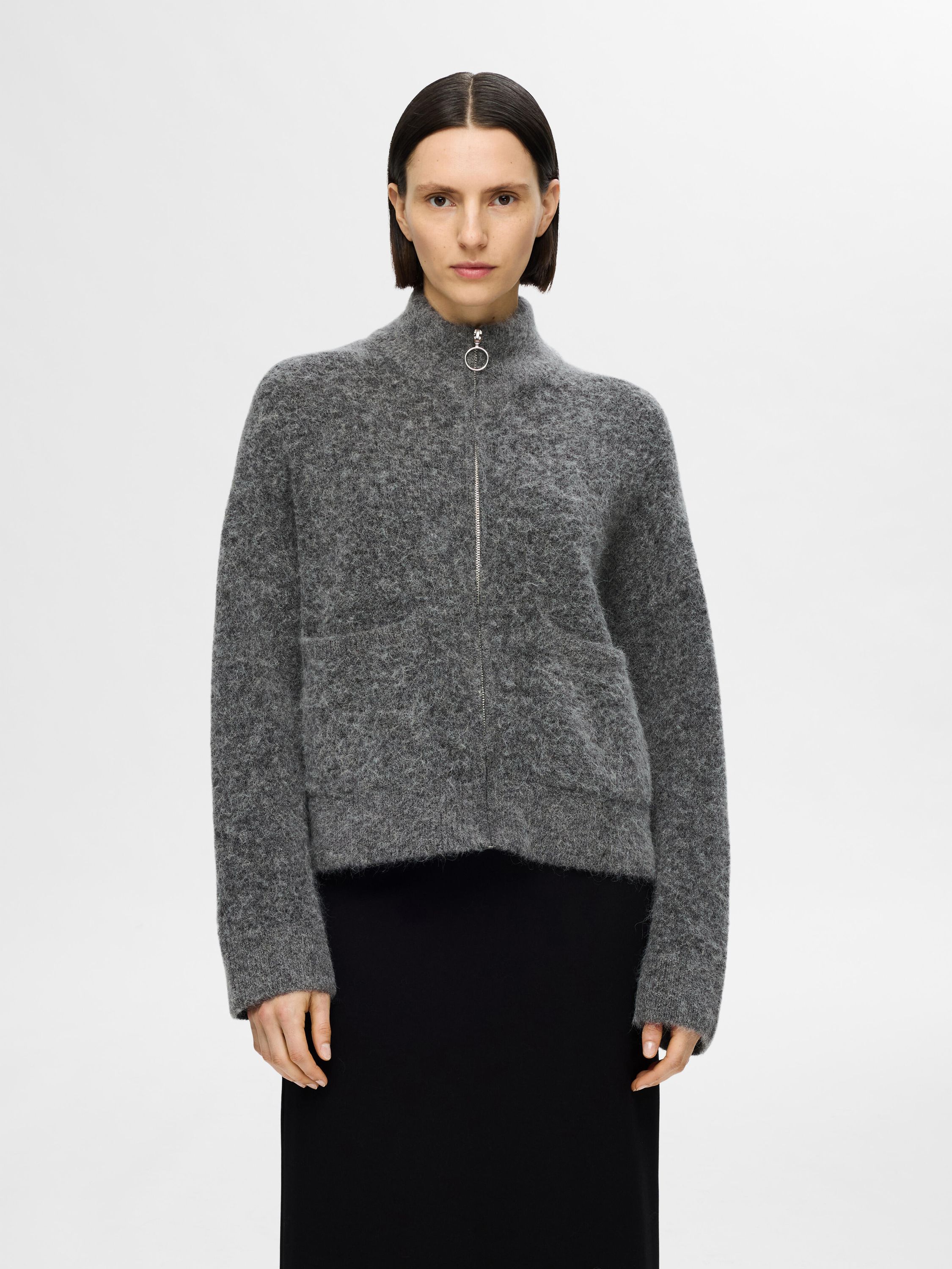 Strickjacke aus Wollmix - Medium Grey Melange - Grau