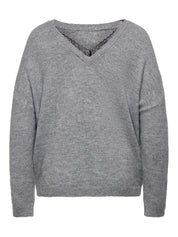 Strickpullover mit V-Ausschnitt - Light Grey Melange/Black Lace - Grau
