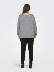 Strickpullover mit V-Ausschnitt - Light Grey Melange/Black Lace - Grau