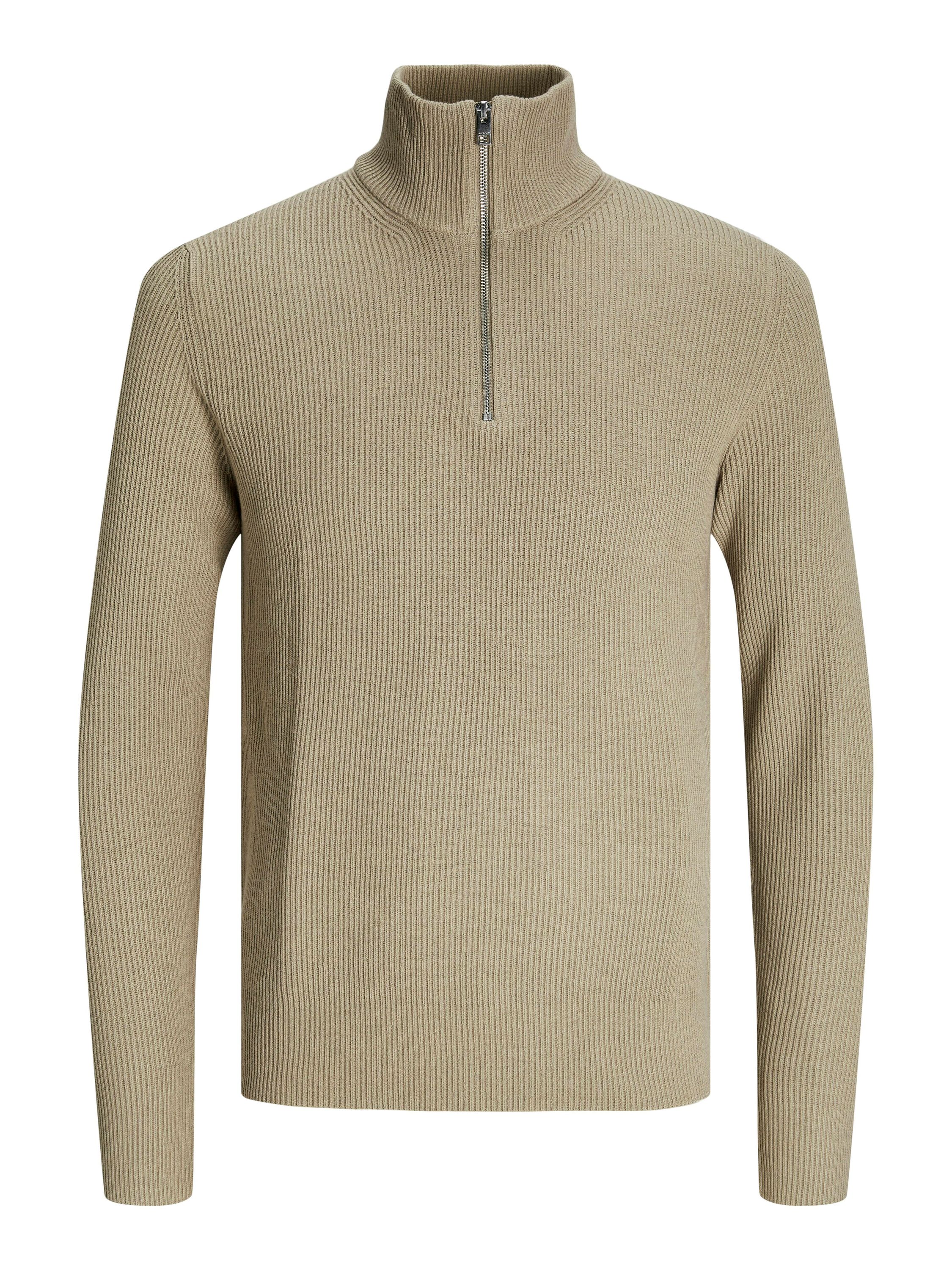 Strickpullover mit 1/2 Zip - Crockery - Beige