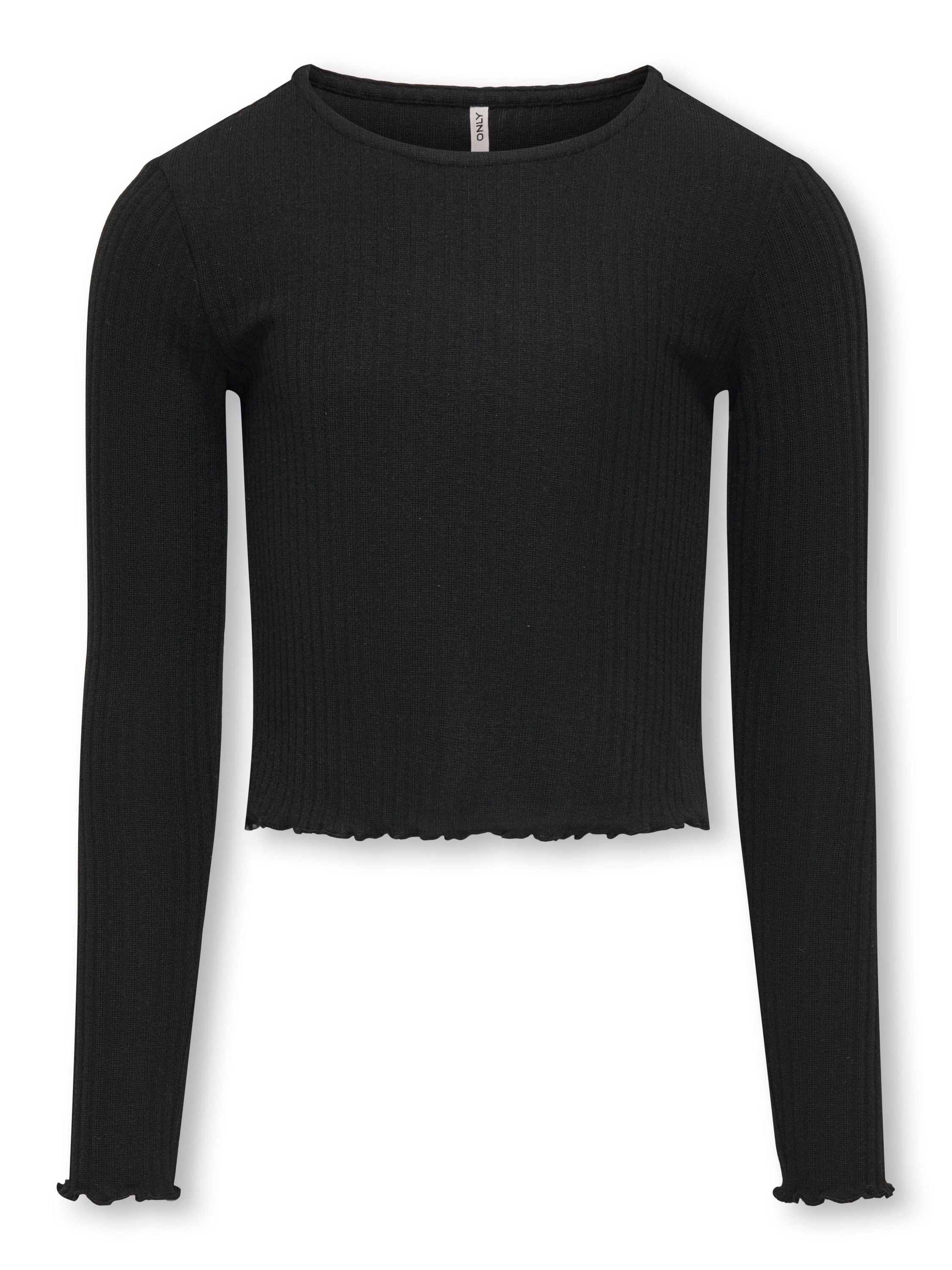 Cropped Langarmshirt - Black - Schwarz