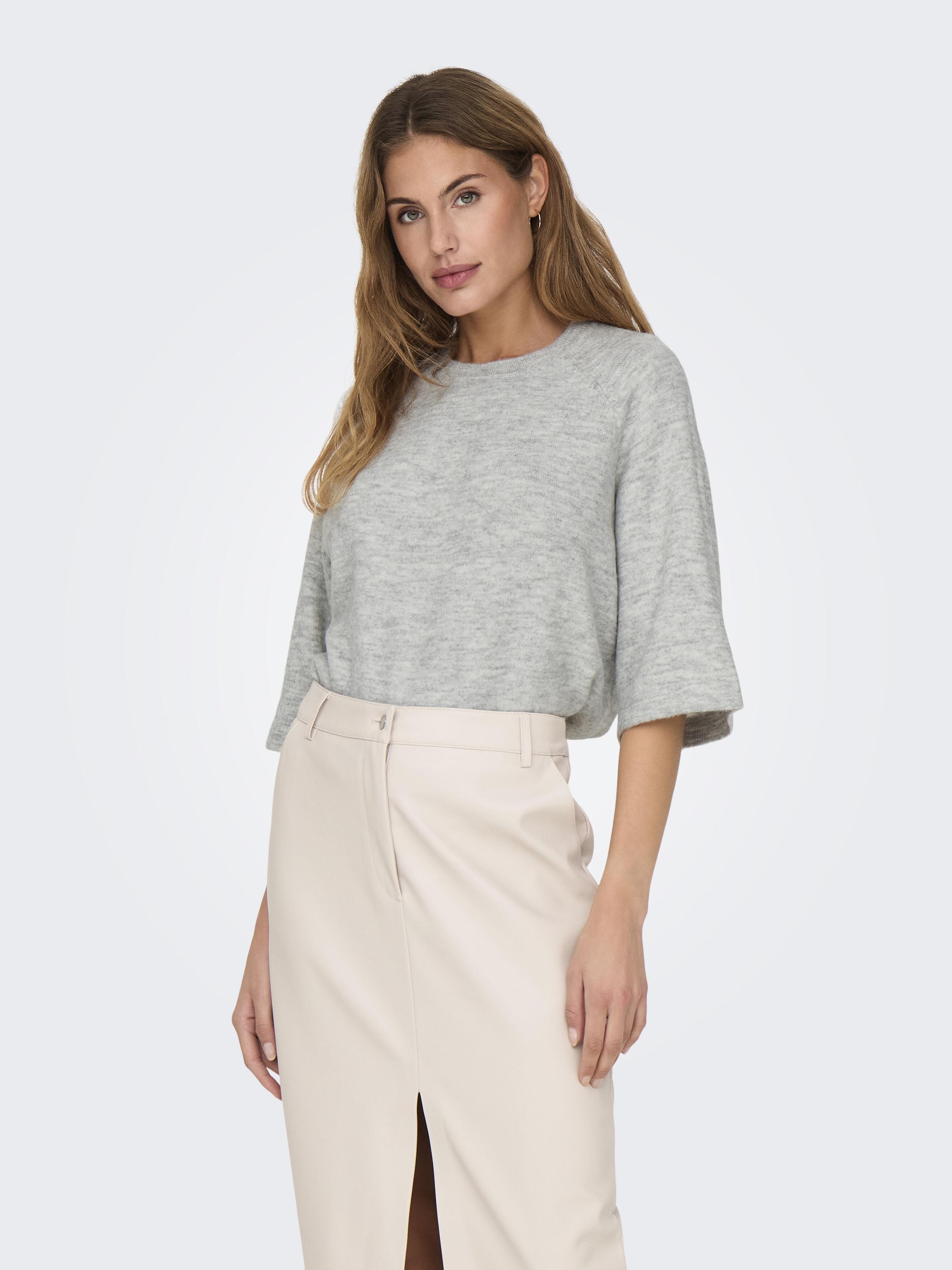 Pullover 3/4 Arm - Light Grey Melange - Grau