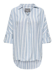 Bluse CARO aus Leinenmix - Coronet Blue/BRIGHT WHITE - Blau