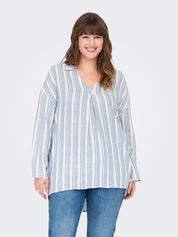 Bluse CARO aus Leinenmix - Coronet Blue/BRIGHT WHITE - Blau