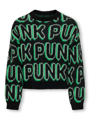 Strickpullover mit All-Over-Print - Black/Green Bee/Laurel Green - Schwarz