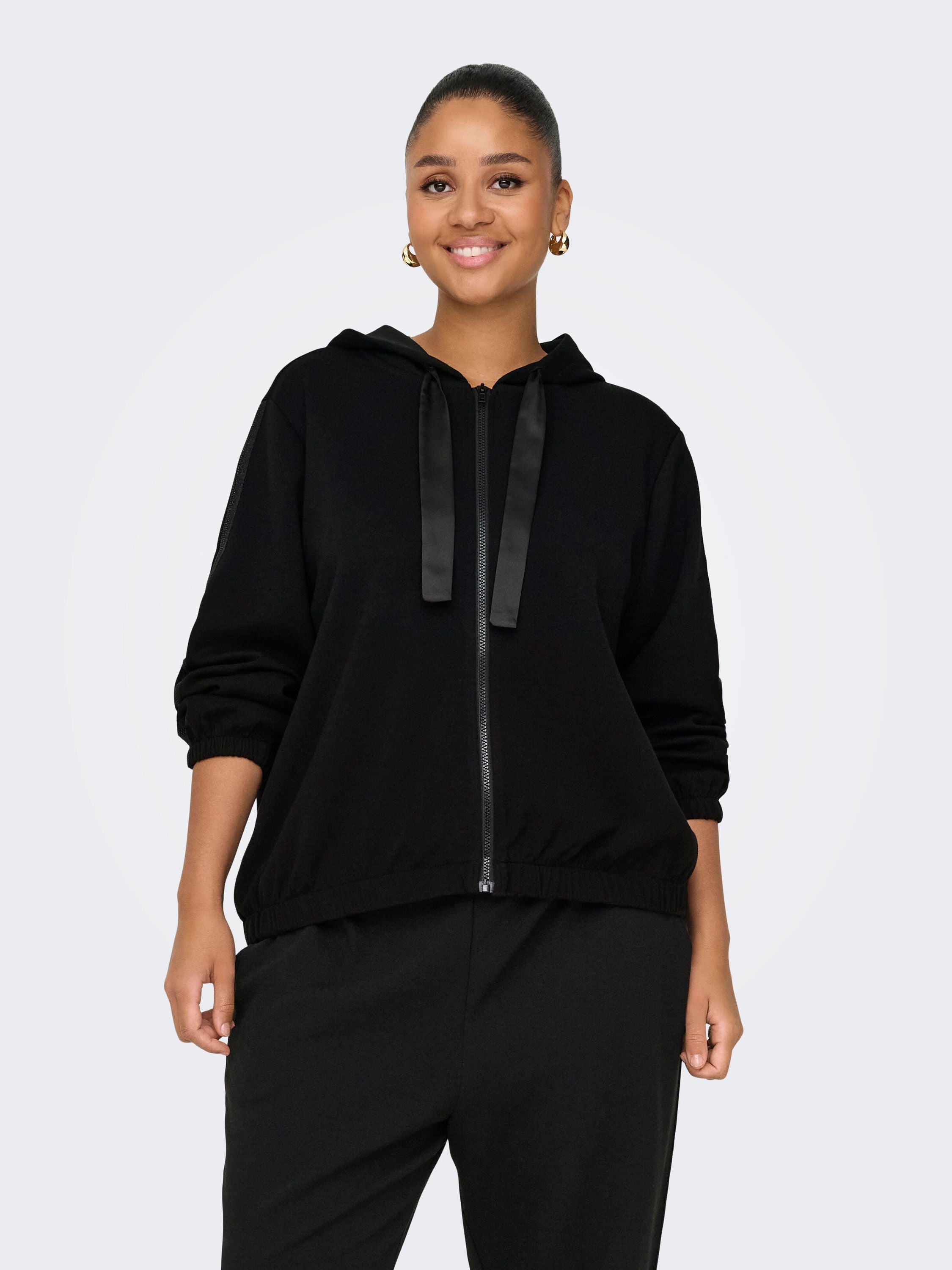 Sweatshirtjacke mit Strass-Details - Black/Lurex tape + sateen stri - Schwarz