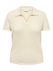 Flachstrick-Poloshirt aus Baumwollmix - Birch - Creme