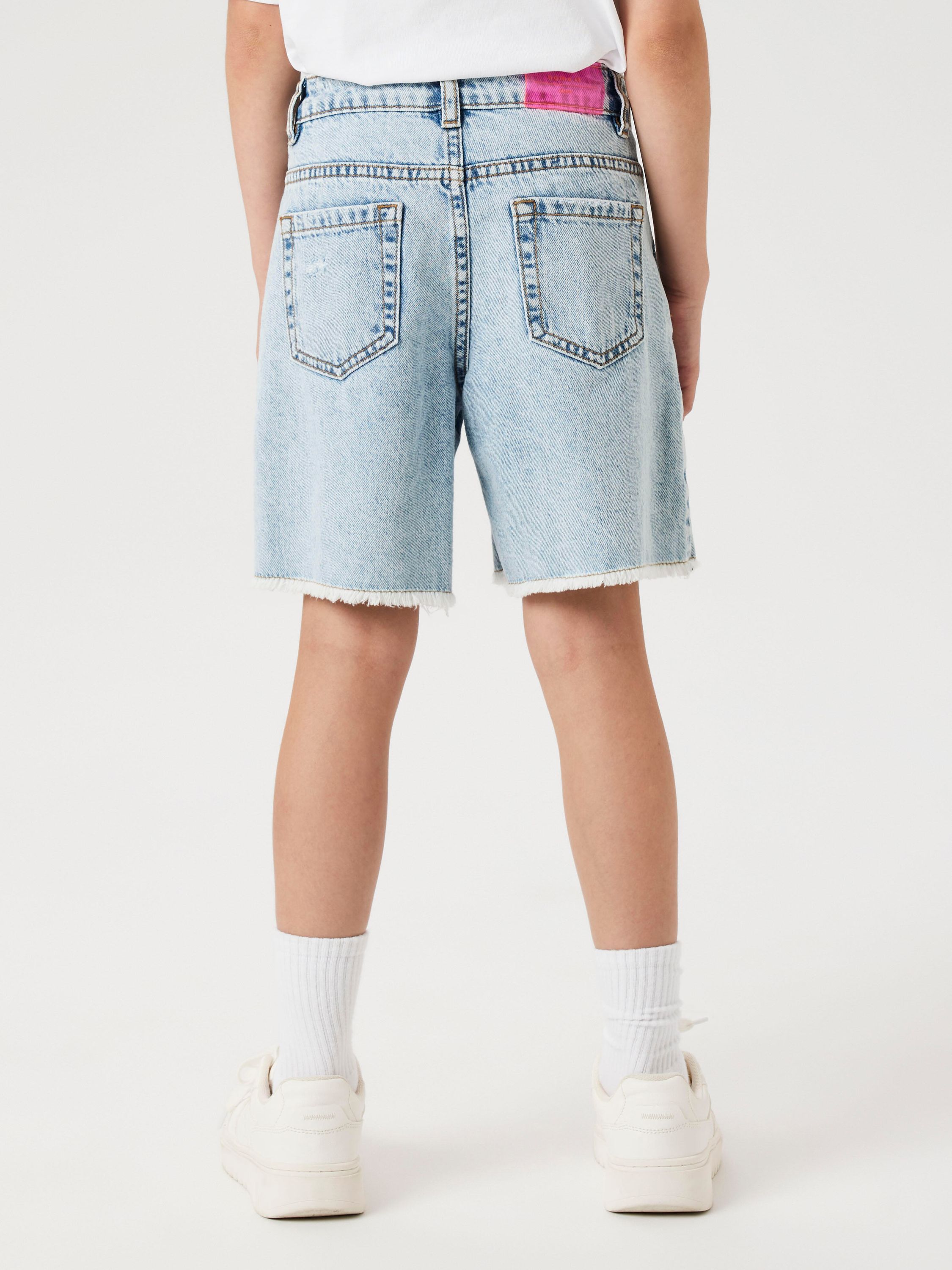 Shorts aus Baumwolle - Light Blue Bleached Denim - Blau