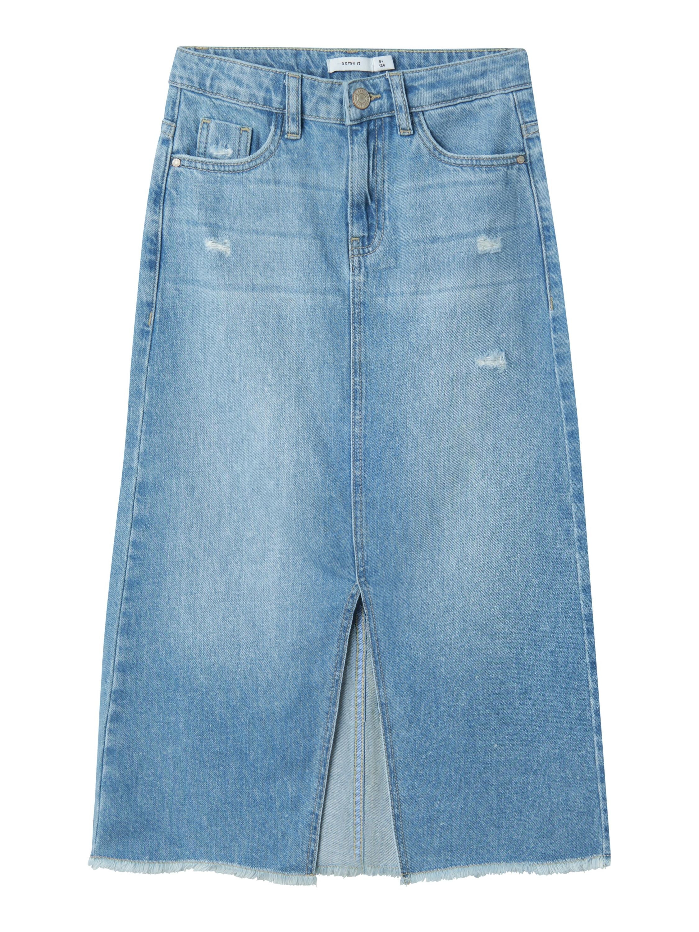 Jeansrock mit Frontschlitz - Light Blue Denim - Blau