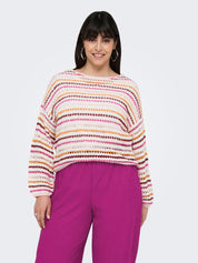Strickpullover gestreift - Cloud Dancer/Ballad B/Total E/ - Weiß