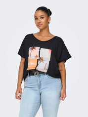 T-Shirt aus Viskose - Black/Vaca In Malibu - Schwarz
