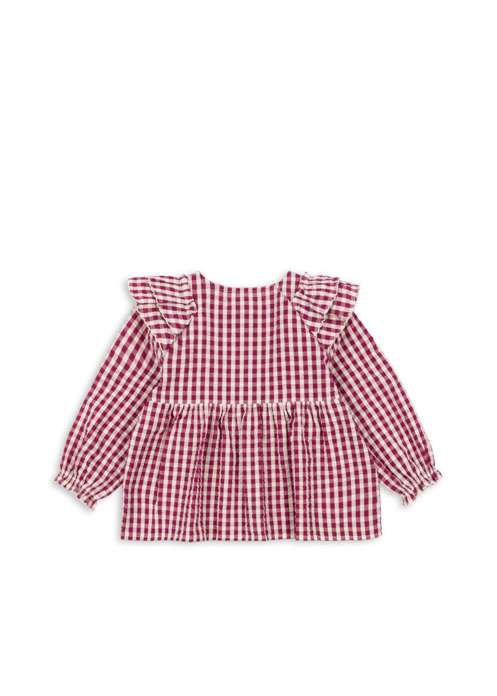 Rüschenbluse aus Bio-Baumwolle - SANGRIA/BUTTER CHECK - Pink