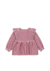 Rüschenbluse aus Bio-Baumwolle - SANGRIA/BUTTER CHECK - Pink