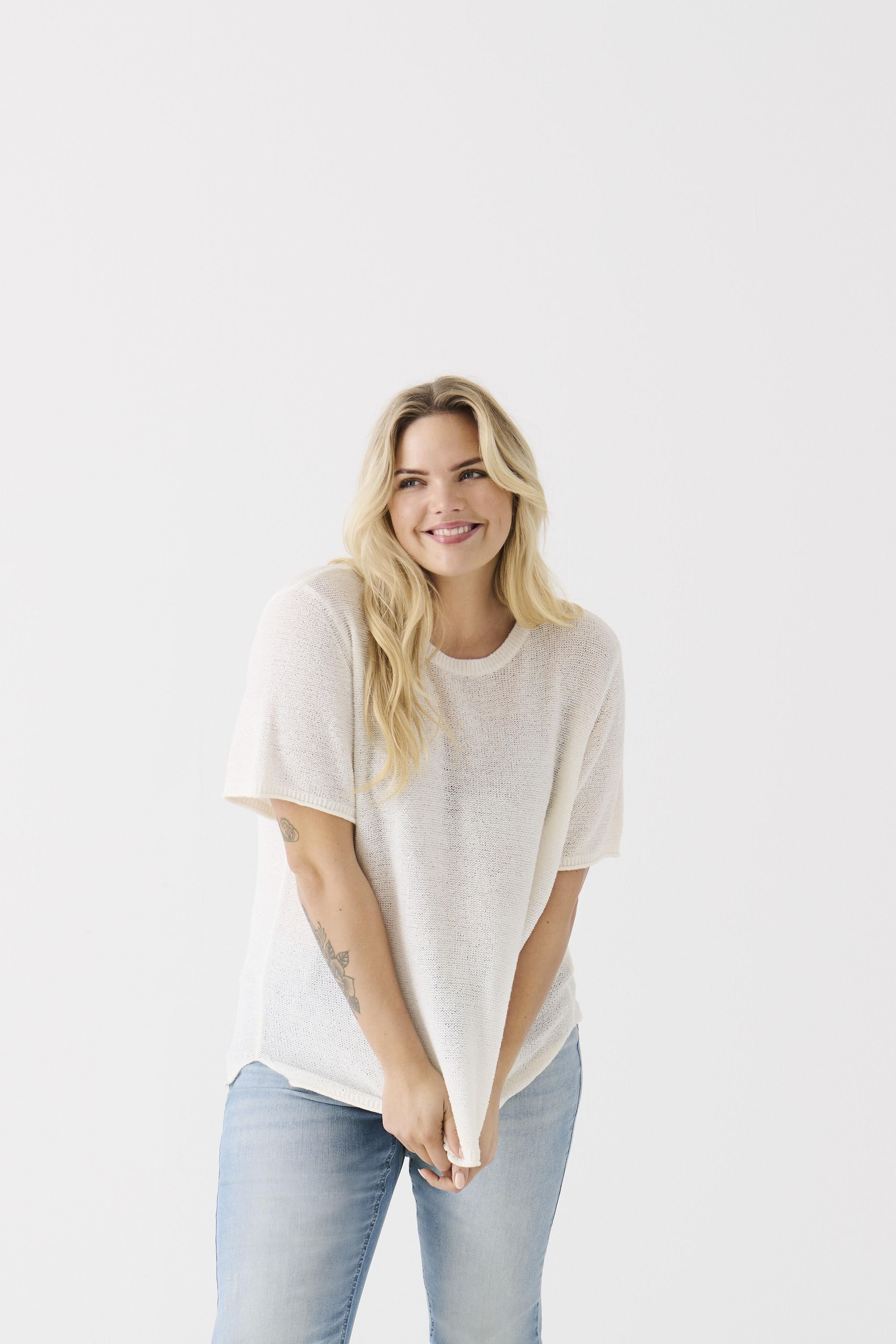 Strick-T-Shirt mit Rundhalsausschnitt - Cloud Dancer - Weiß