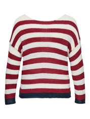 Strickpullover gestreift mit V-Ausschnitt - Karanda Red/Cloud Dancer/Total - Rot