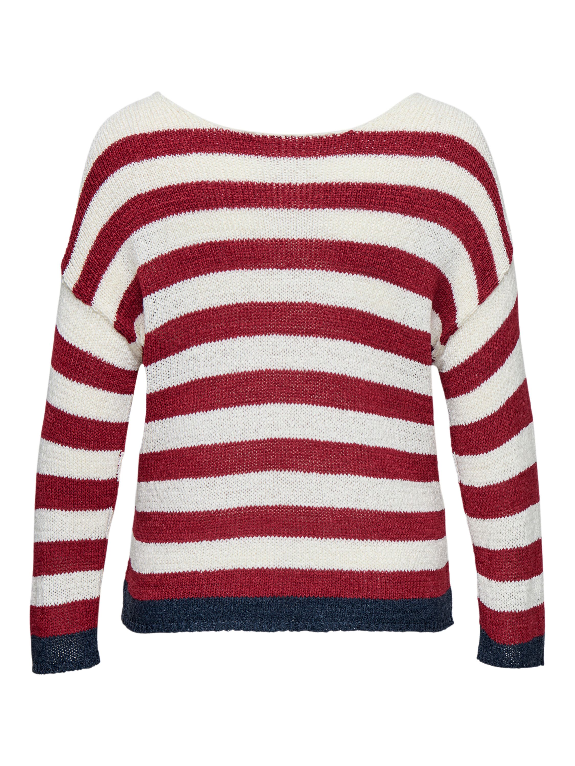 Strickpullover gestreift mit V-Ausschnitt - Karanda Red/Cloud Dancer/Total - Rot