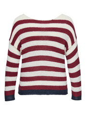 Strickpullover gestreift mit V-Ausschnitt - Karanda Red/Cloud Dancer/Total - Rot