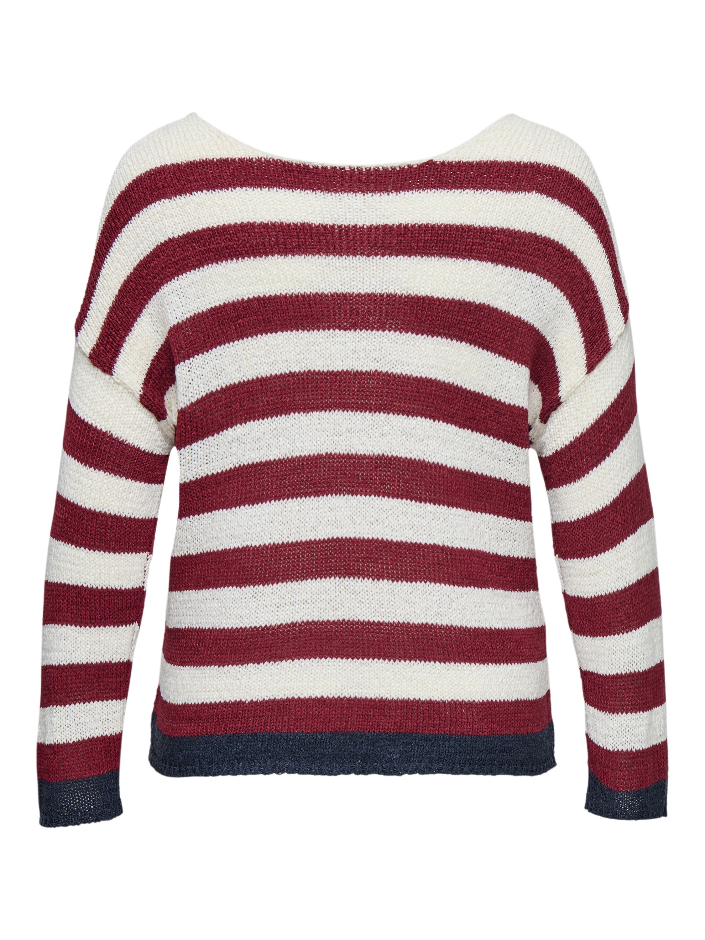 Strickpullover gestreift mit V-Ausschnitt - Karanda Red/Cloud Dancer/Total - Rot