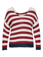 Strickpullover gestreift mit V-Ausschnitt - Karanda Red/Cloud Dancer/Total - Rot