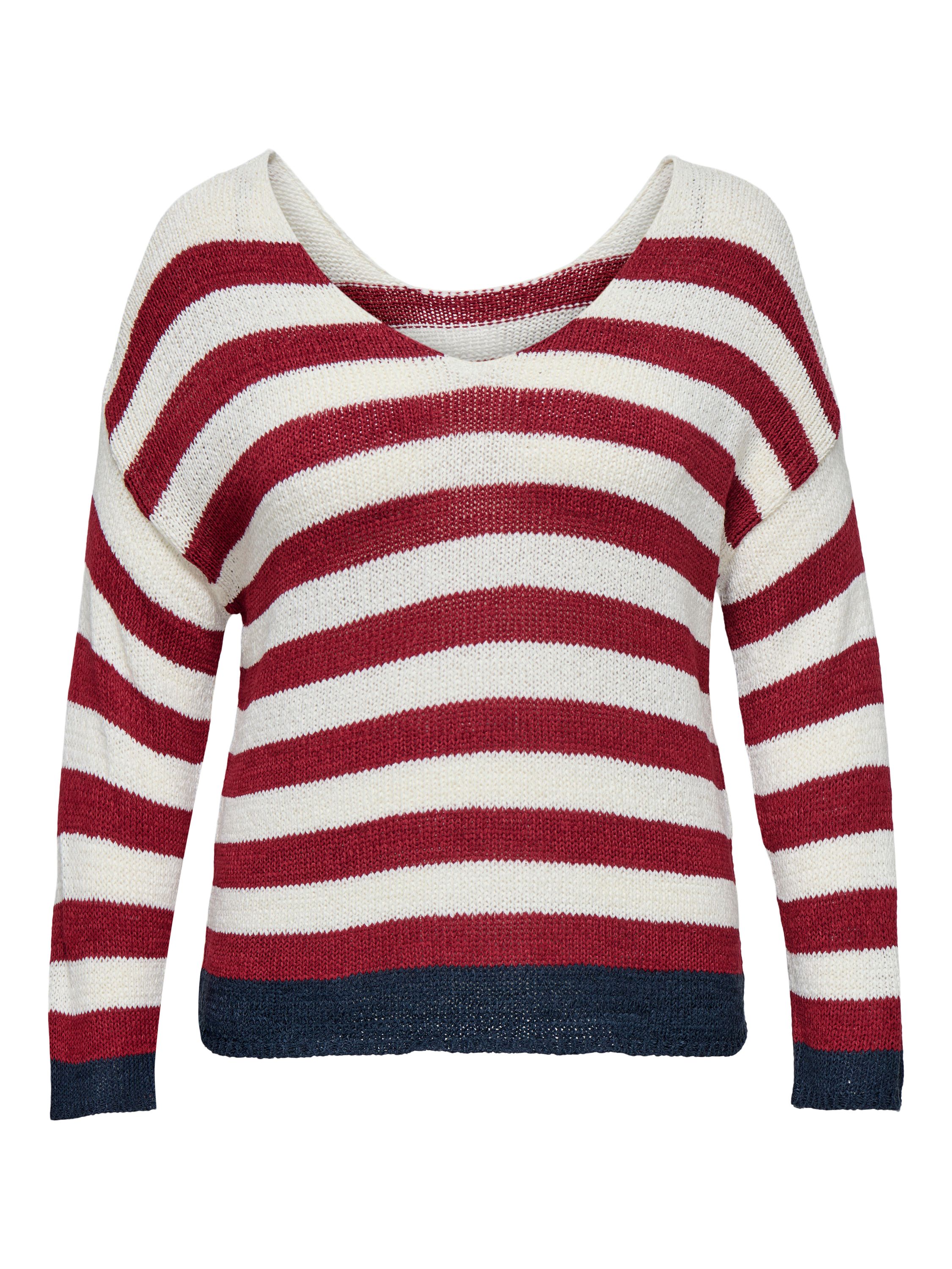 Strickpullover gestreift mit V-Ausschnitt - Karanda Red/Cloud Dancer/Total - Rot