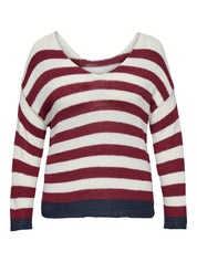 Strickpullover gestreift mit V-Ausschnitt - Karanda Red/Cloud Dancer/Total - Rot