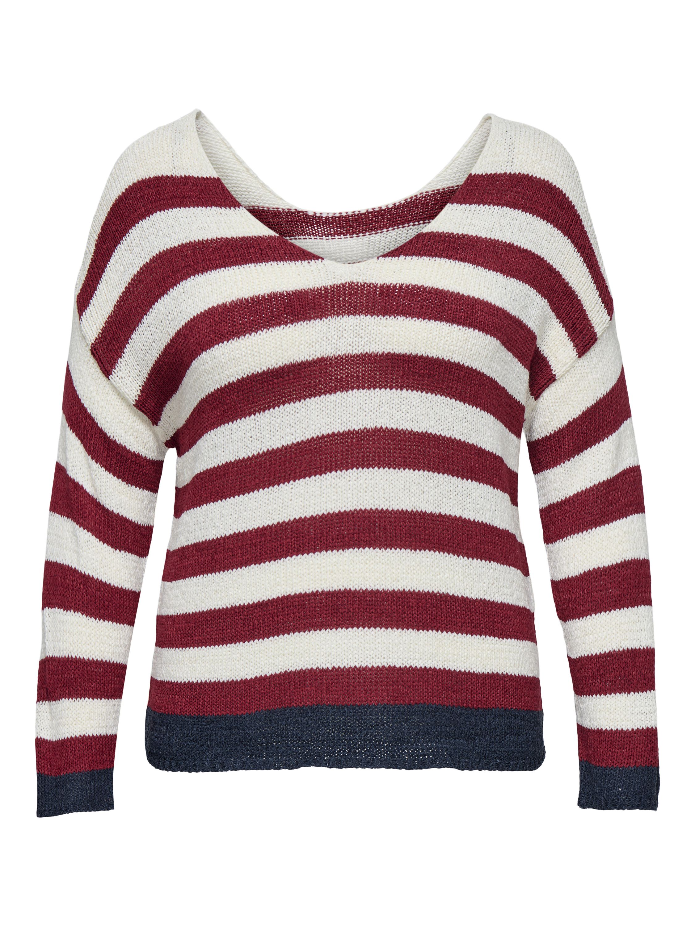 Strickpullover gestreift mit V-Ausschnitt - Karanda Red/Cloud Dancer/Total - Rot