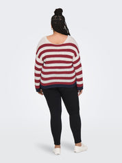 Strickpullover gestreift mit V-Ausschnitt - Karanda Red/Cloud Dancer/Total - Rot